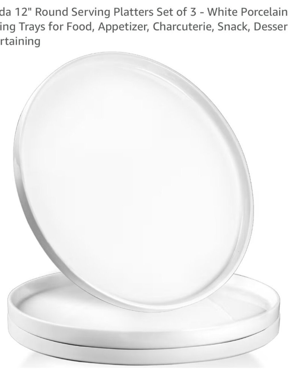 Dizada 12" Round Serving Platters Set of 3 - White Porcelain Large
